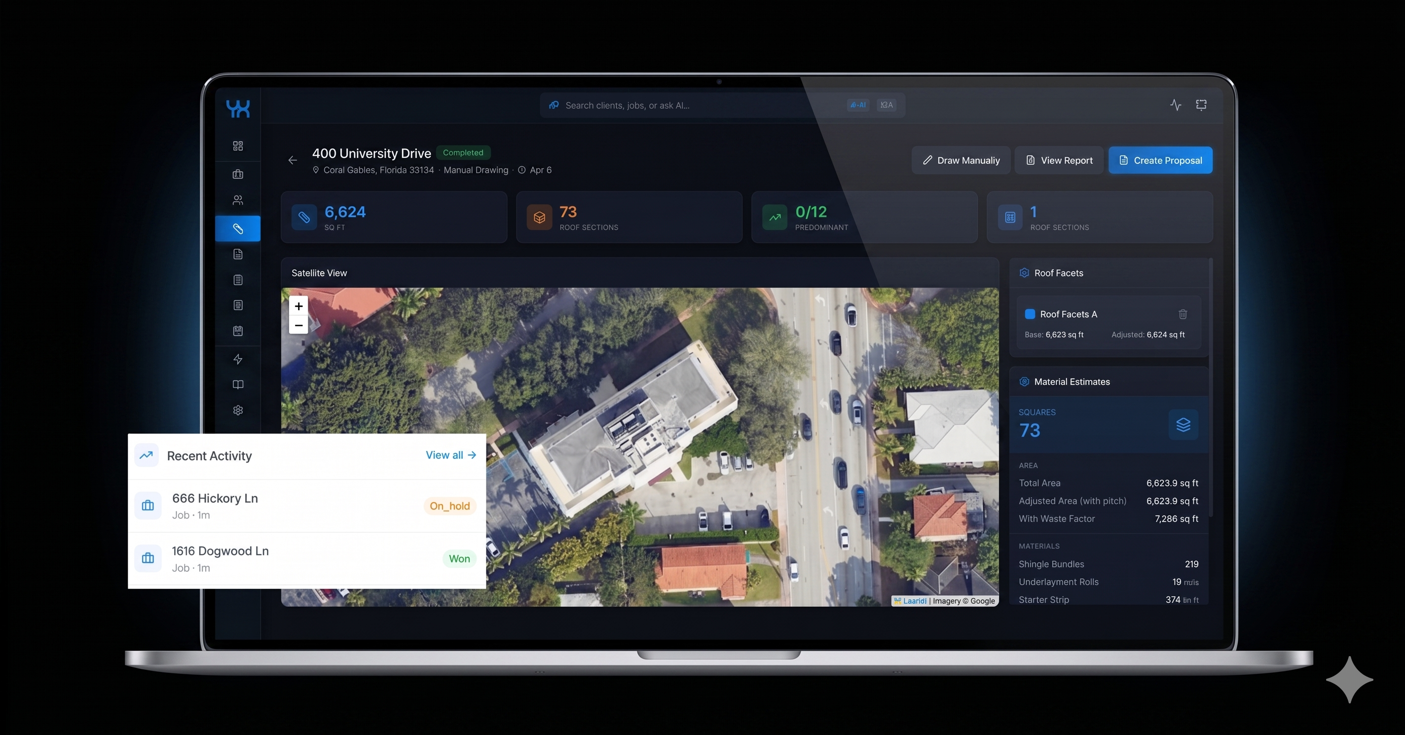 Roofyx AI roof measurement dashboard