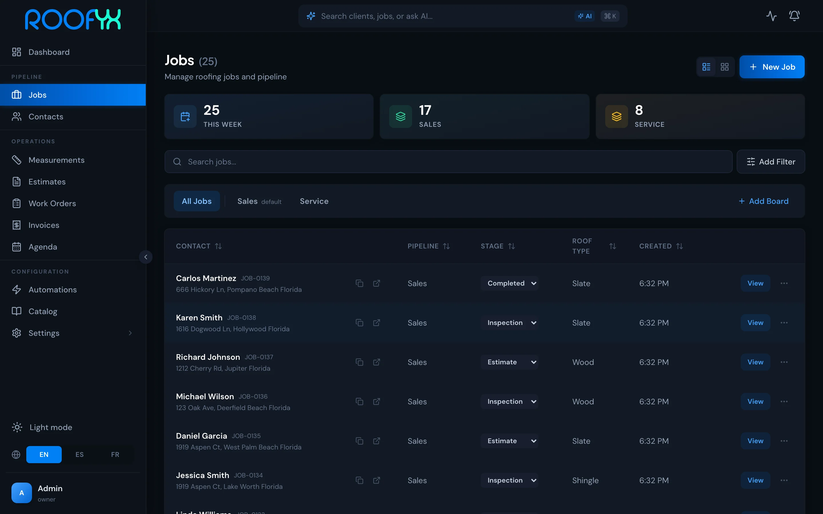 RoofYX CRM — $214K pipeline this month